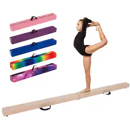 Gymax - 9 FT Folding Gymnastic Beam w/Anti-slip Base Pine Wood Frame Carrying H&le - Brown