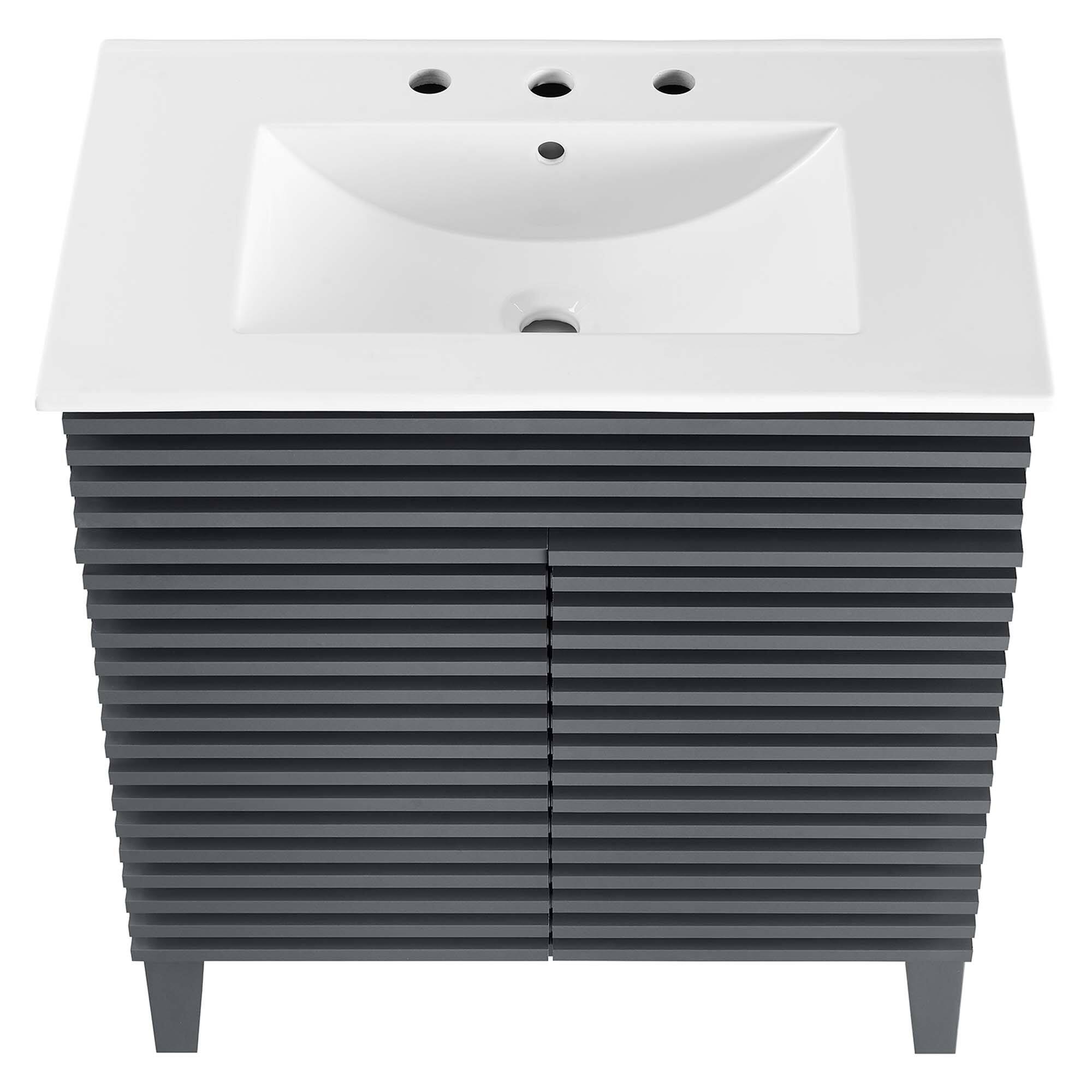 Alt View 3. Modway - Render 30" and 36" Bathroom Vanities with White Basin Included - Gray White.