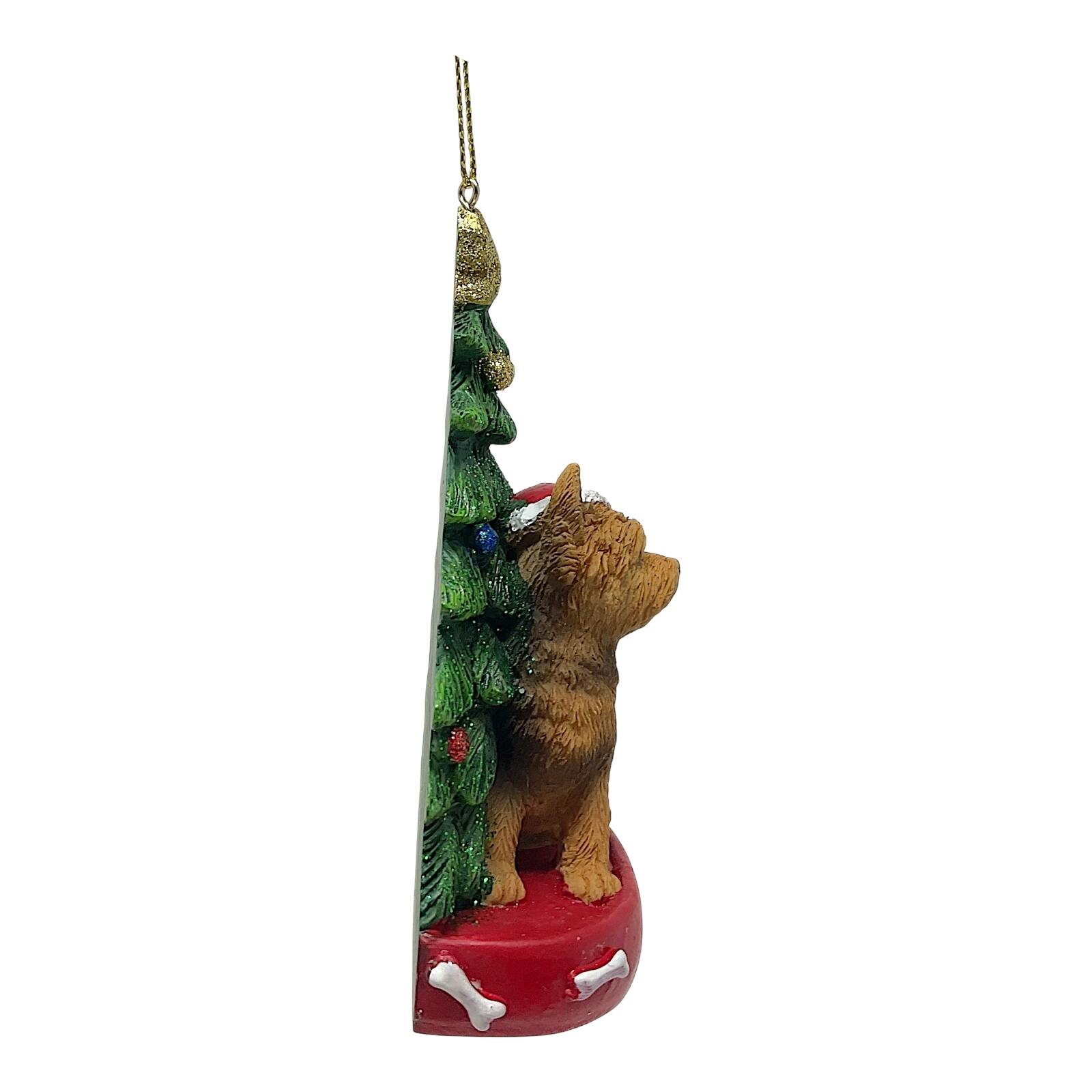 Back. Kurt S Adler - Kurt Adler Yorkshire Terrier Dog with Santa Hat and Christmas Tree Resin Ornament 4.25 inch - Multicolor.