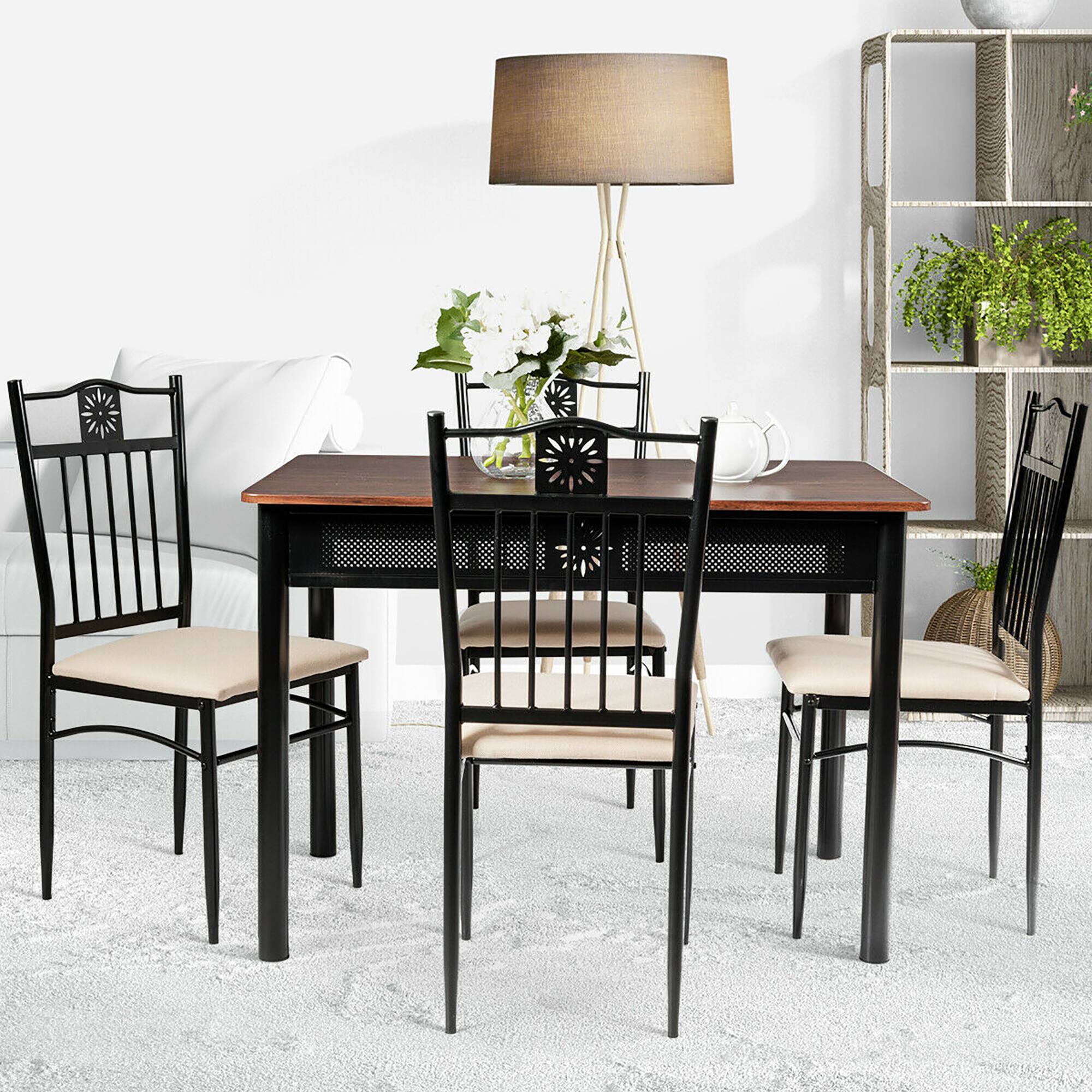 Alt View 11. Costway - 5 Piece Dining Set Wood Metal Table and 4 Chairs Kitchen Breakfast Furniture - Brown.