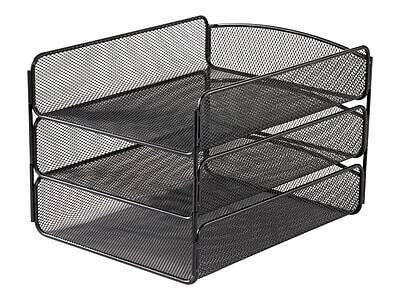 Front. Safco - Safco Onyx Triple Letter Tray, Black Steel (3271BL) - Black.