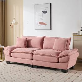Tiramisubest - Corduroy Couch Loveseat Sofa with Pillows,Comfy Upholstered Deep Seat Sofa for Bedroom,Living Room,Office-Pink - Pink