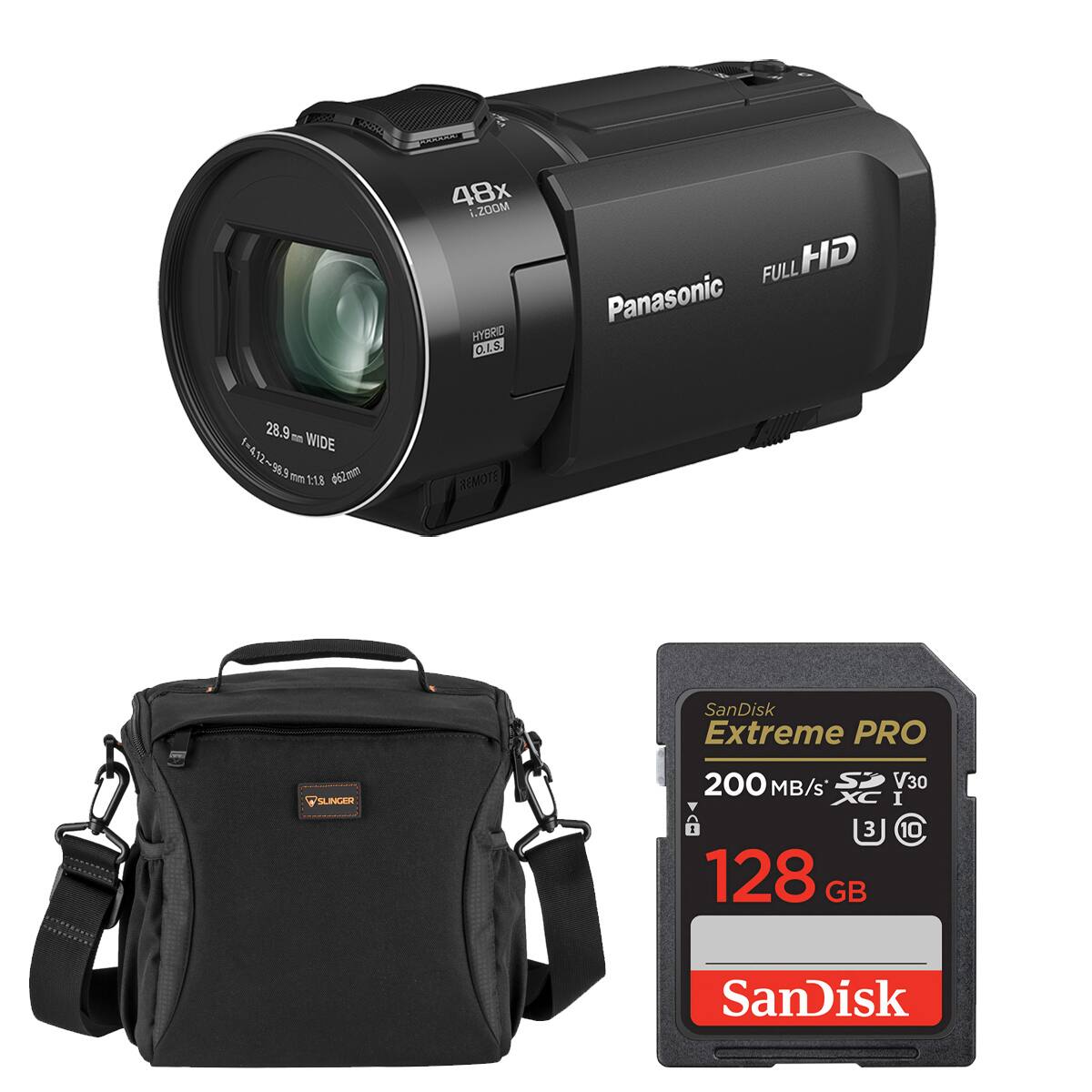 48x i.ZOOM HYBRID O.I.S.  
FULL HD Panasonic  
28.9 WIDE f=4.12~98.9 mm 1:1.8 62mm  
REMOTE  
SanDisk Extreme PRO  
200 MB/s V30 XC I : 128 GB