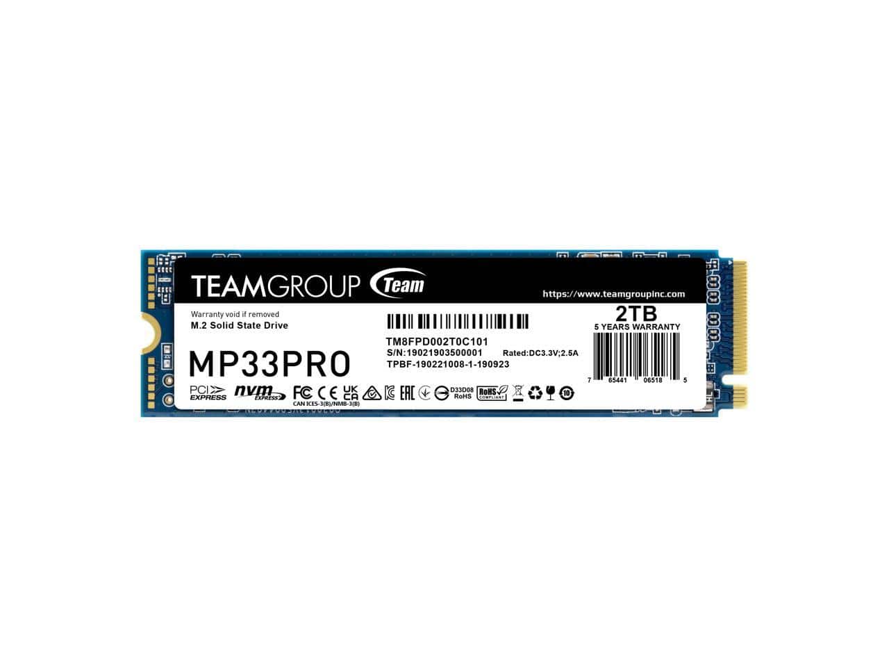 Team Group - MP33 PRO M.2 2280 2TB PCIe 3.0 x4 with NVMe 1.3 3D NAND Internal Solid State Drive (SSD) TM8FPD002T0C101