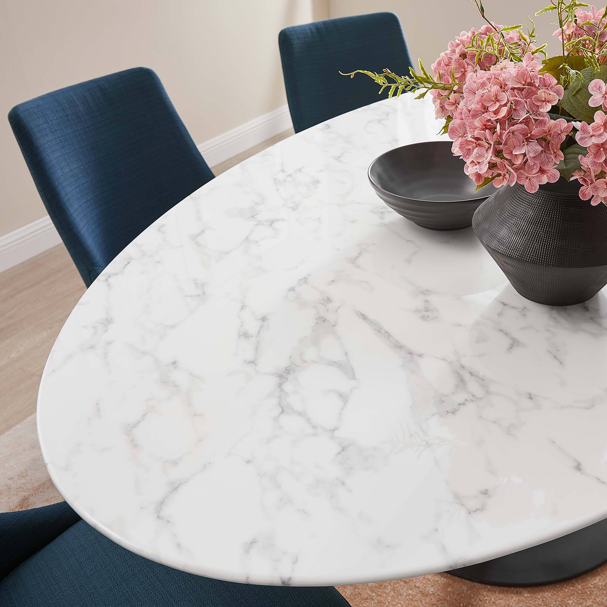 Alt View 6. Modway - Lippa 78" Oval Faux Marble Dining Table by Modway - Black White.