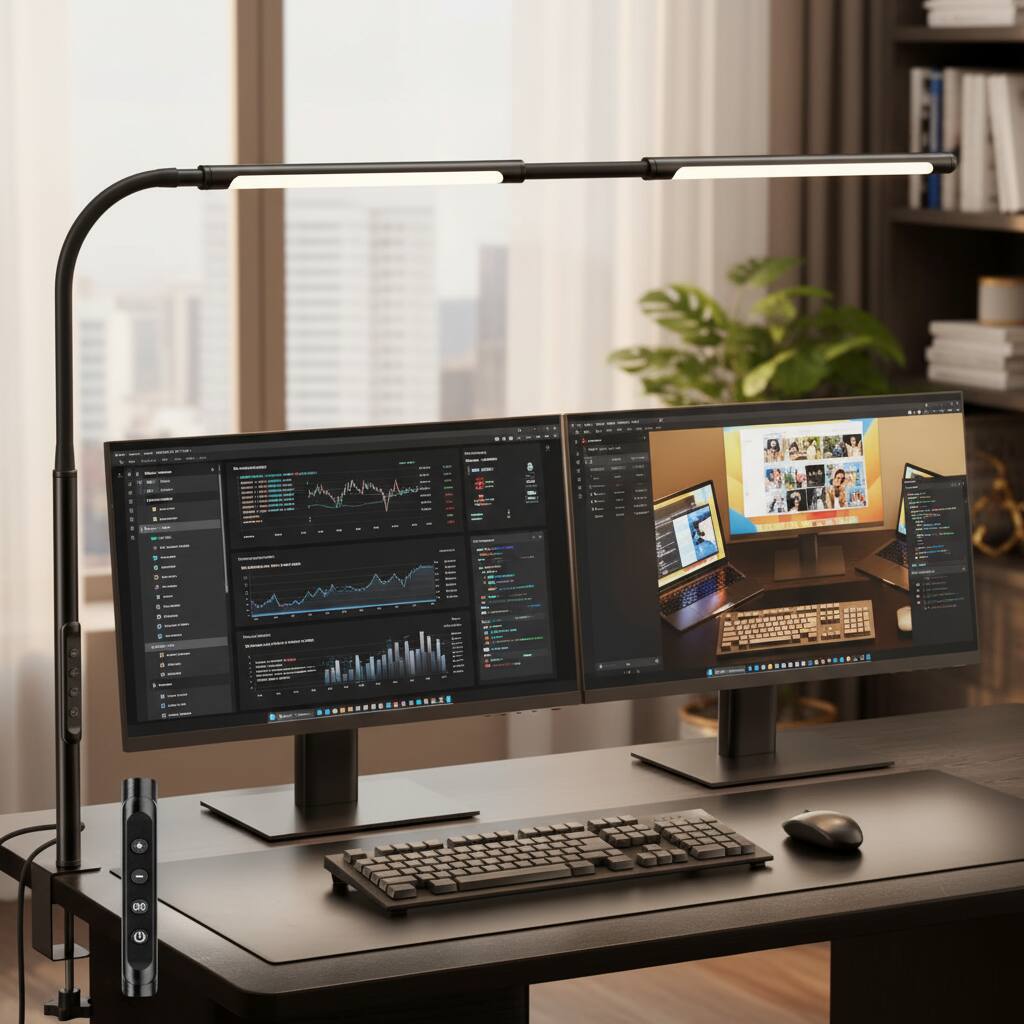 Alt View 1. Dazzed Corner - LED Desk Lamp with Adjustable Gooseneck, Dual Screen, Stepless Dimming & Temp.