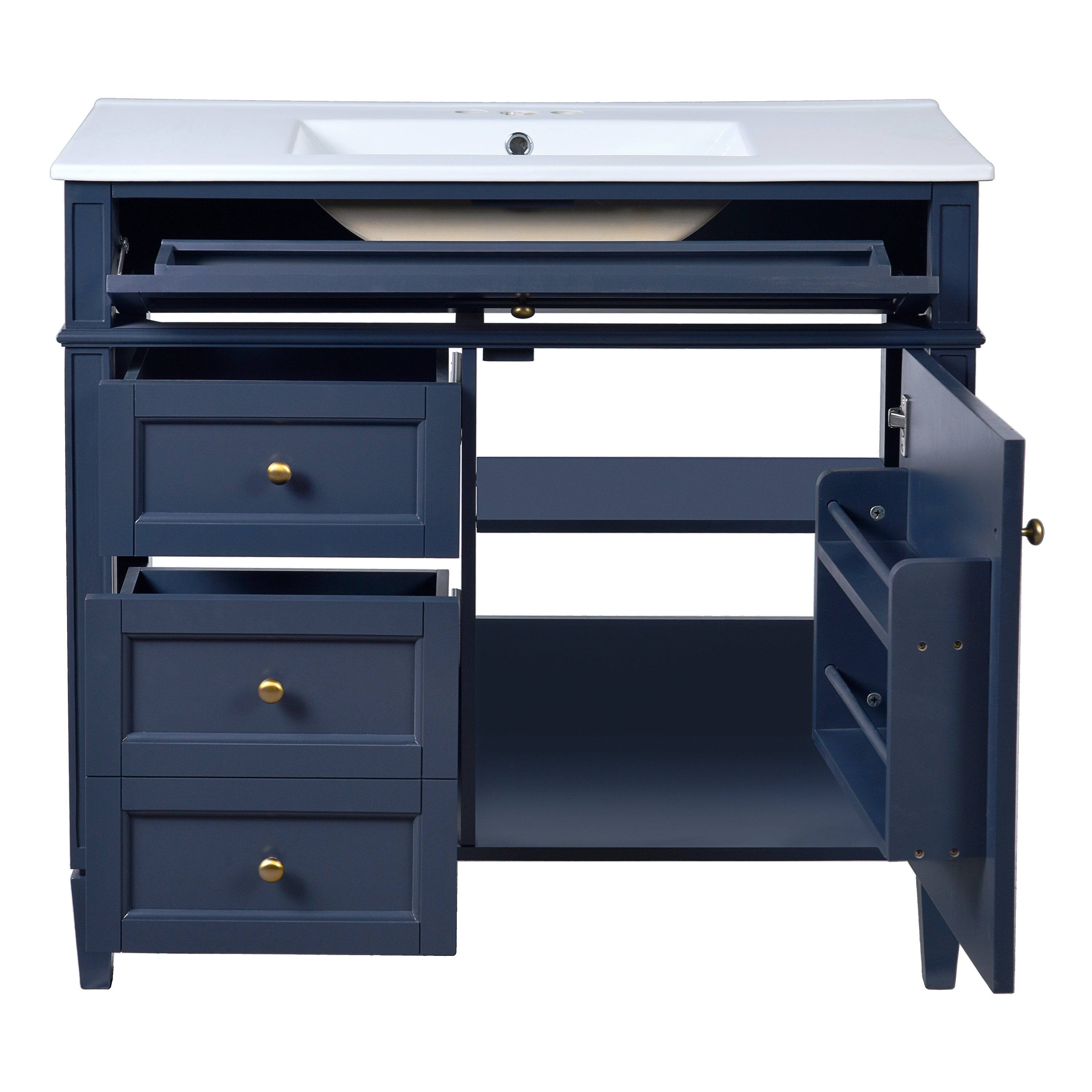 Alt View 10. Boyel Living - 36 Inch Modern Bathroom Vanity Set with Medicine Cabinet Ceramic Sink Blue - Blue.