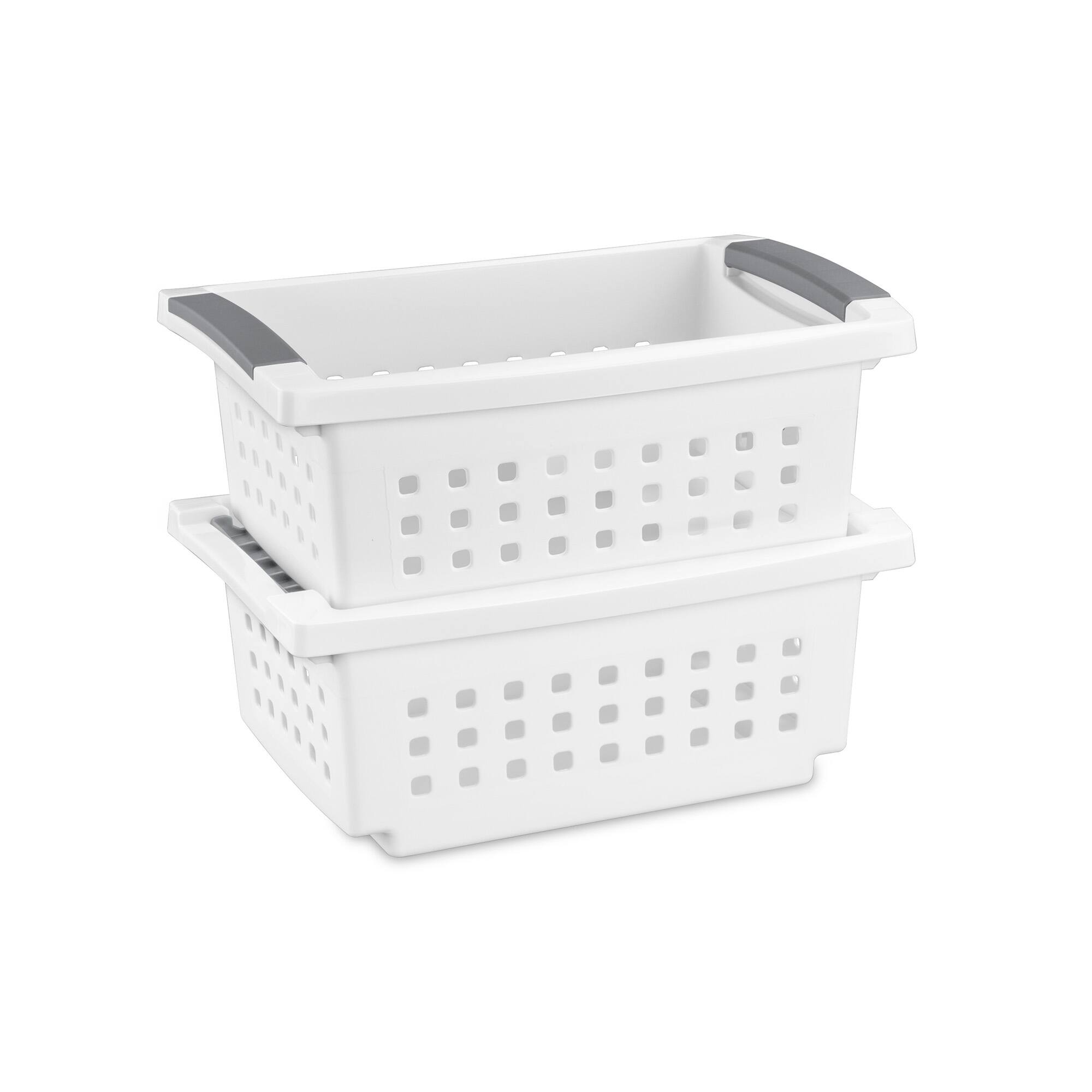 Alt View 7. Sterilite - Sterilite Small Stacking Basket, Open Top Storage Bin w/ Handles, 4 Pack, White.