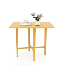 Pefilos - Foldable Dining Table,2 Drop-Leaf Panels Rubber Wood Legs,X-Base,Natural - Brown