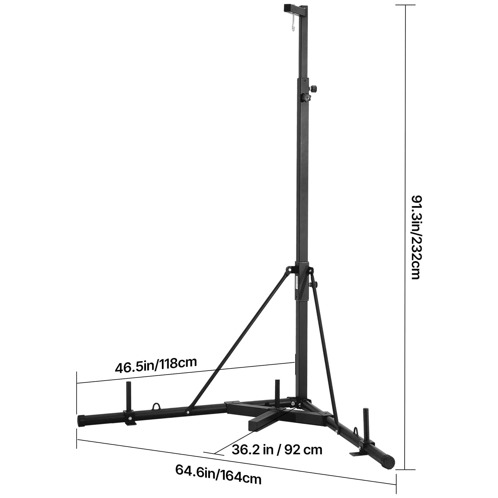 91.3in/232cm, 46.5in/118cm, 36.2 in / 92 / cm, 64.6in/164cm
