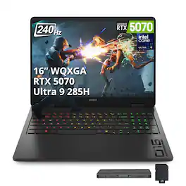 HP - Upgraded - OMEN Slim 16 16" 240Hz Gaming Laptop,Intel Ultra 9 285H,RTX 5070,32GB,2TB SSD+1TB Dock Set,Backlit,Win 11 - Black