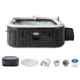 Intex - PureSpa Deluxe Spa Set, 170 Bubble Jet Hot Tub with Cover, 77"x28" - greystone