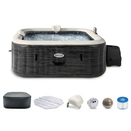 Front. Intex - Intex PureSpa Greystone Deluxe Spa Set, 170 Bubble Jet Hot Tub with Cover, 77"x28" - greystone.