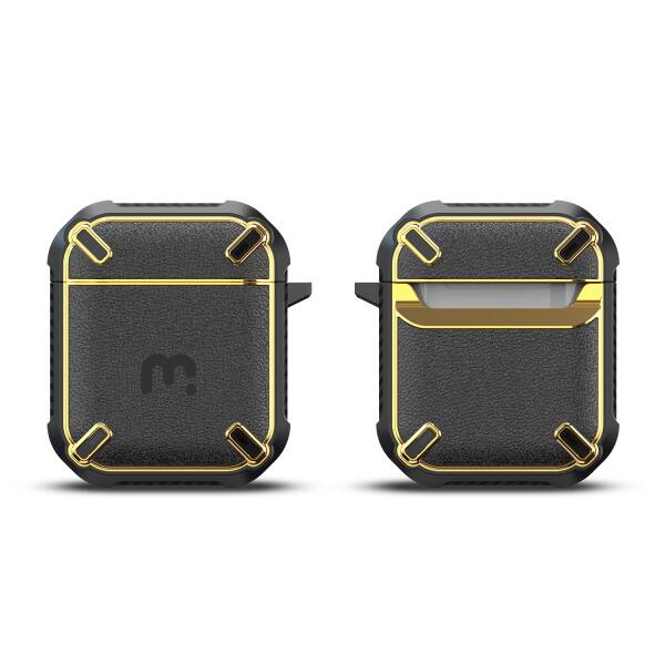 Back. Mybat Pro - MyBat Pro Leather Armor Series Case for Apple AirPods with Wireless Charging Case - Black / Black - Black.
