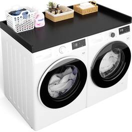 Aheaplus - 54" W x 27.5" D Wood Washer & Dryer Countertop with Non-Slip Pads,Wood Shelf Topper,Laundry Room Organizer - Black