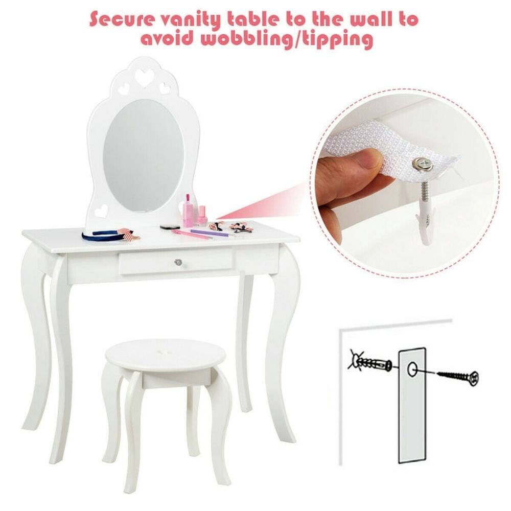 Secure vanity table to the wall to avoid wobbling/tipping