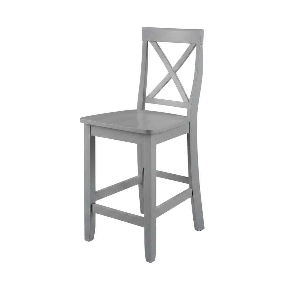 Back. FurniFact - Counter Height Bar Stool Set with X-Back Design in Stylish Finish - Gray.