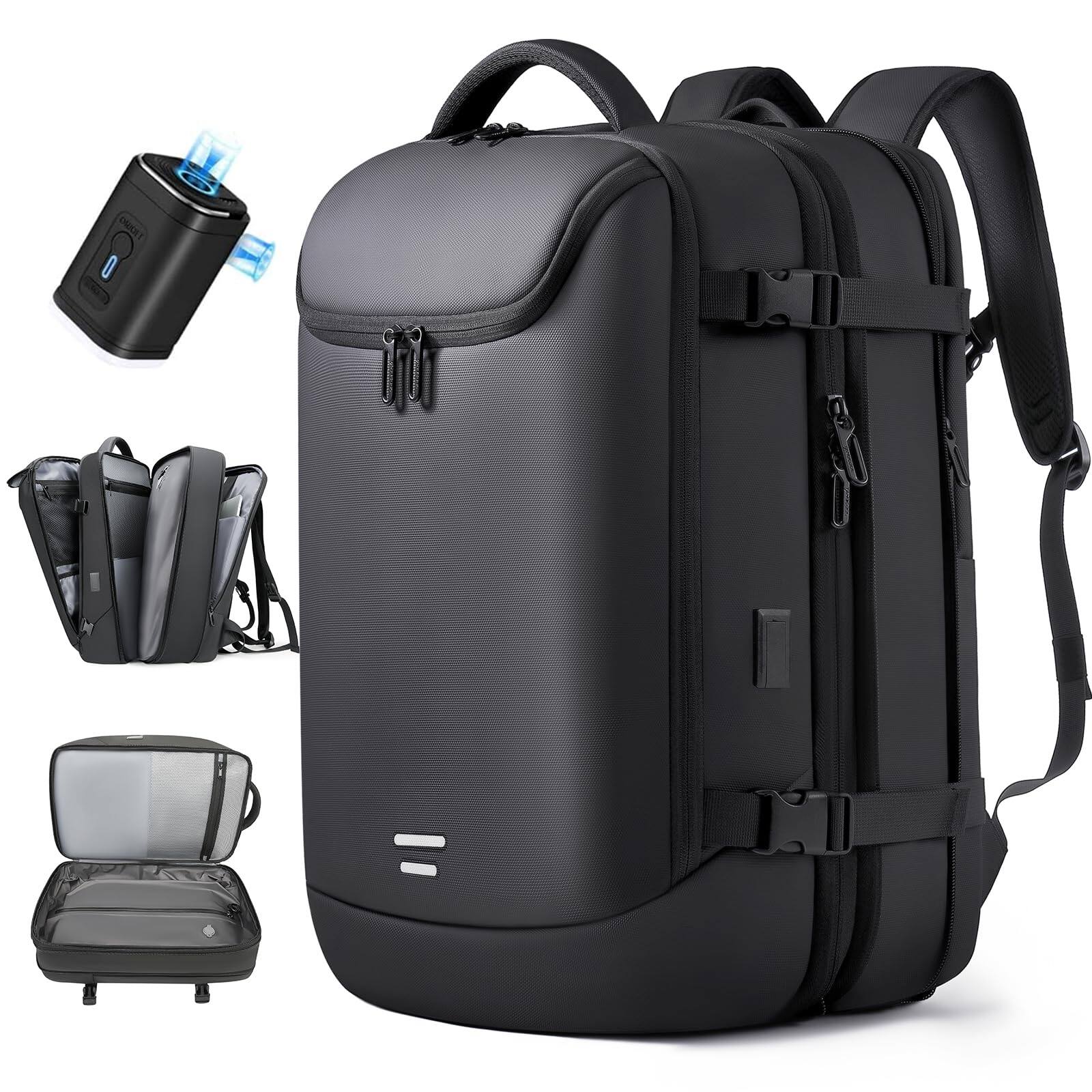 Cozy Serene - Travel Carry On Backpack 50l Expandable Flight Approved Backpacks 17.3 Inch Laptop And Usb Charging Port Bags Water - Black-40l(3-5days Travel With Pump)-Vacuum