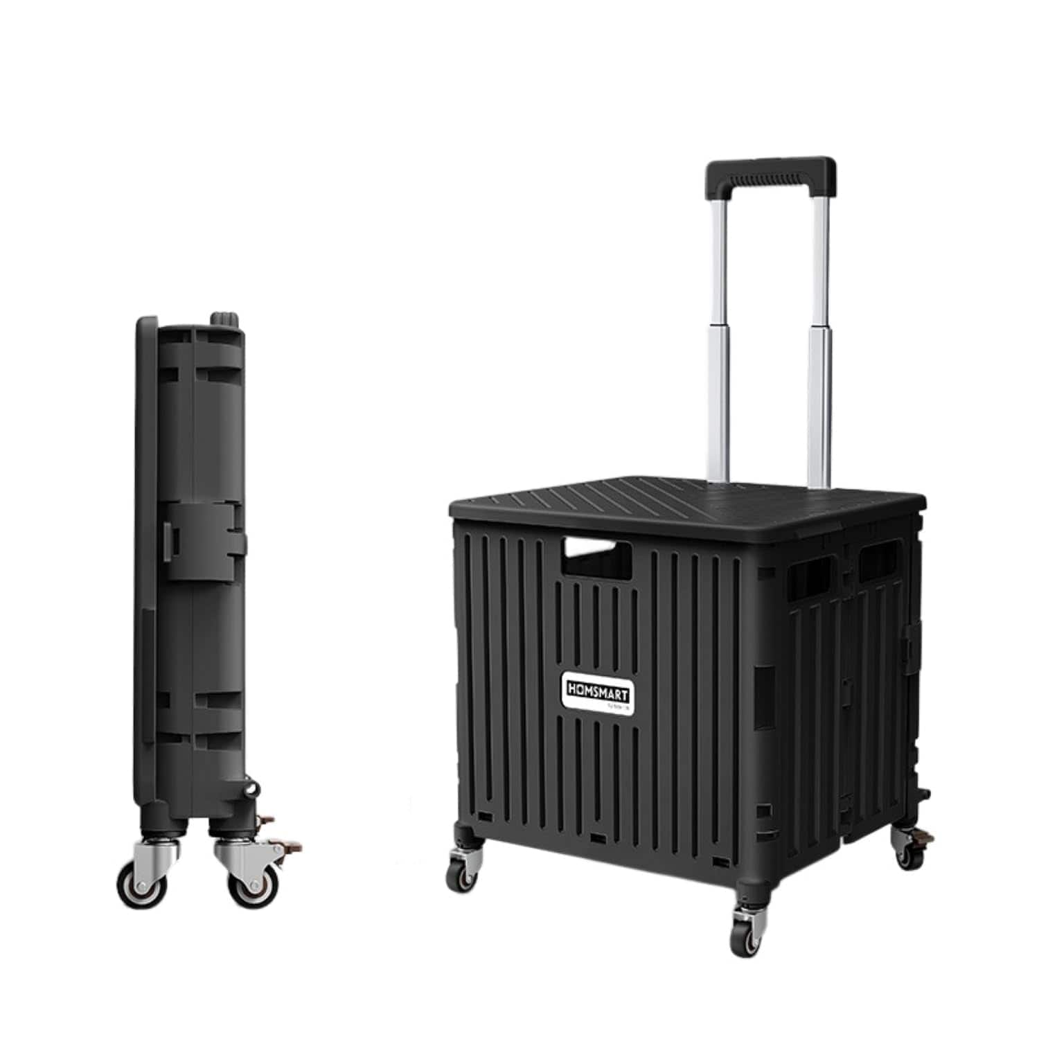 Viviendo - 65L Foldable Utility Cart - Omni-Directional Wheels & Metal Telescopic Handle, Portable Collapsible Handcart - Black