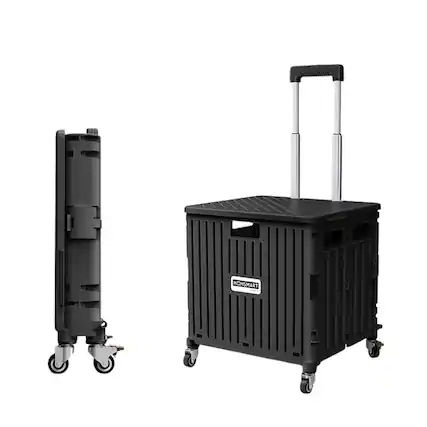 Front. Viviendo - 67L Foldable Utility Cart - Omni-Directional Wheels & Metal Telescopic Handle, Portable Collapsible Handcart - Black.