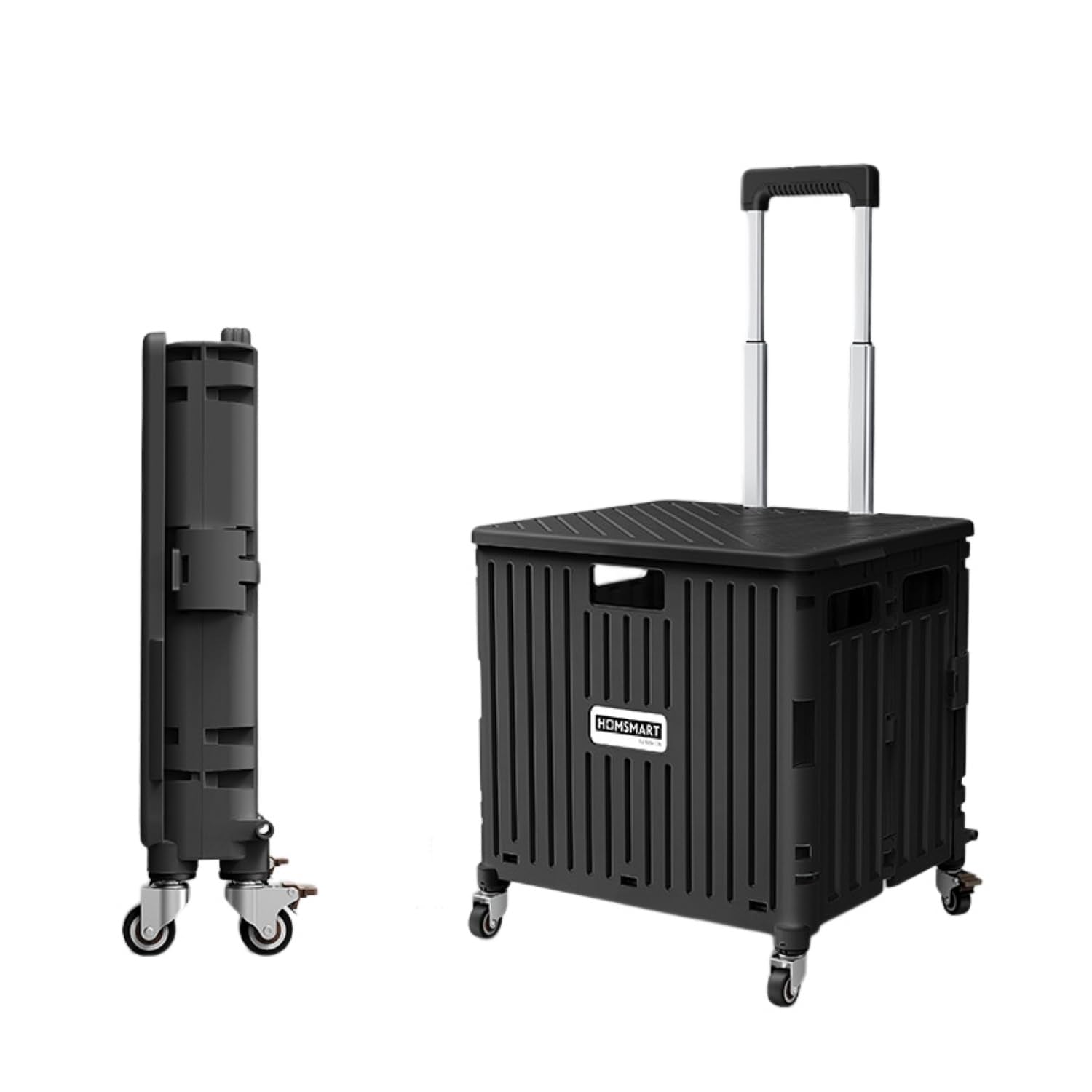 Front. Viviendo - 67L Foldable Utility Cart - Omni-Directional Wheels & Metal Telescopic Handle, Portable Collapsible Handcart - Black.