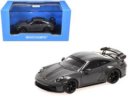 2025 Porsche 911 (992.2) GT3 Weissach Package Gray with Carbon Stripe Limited Edition 1/64 Model Car by Minichamps