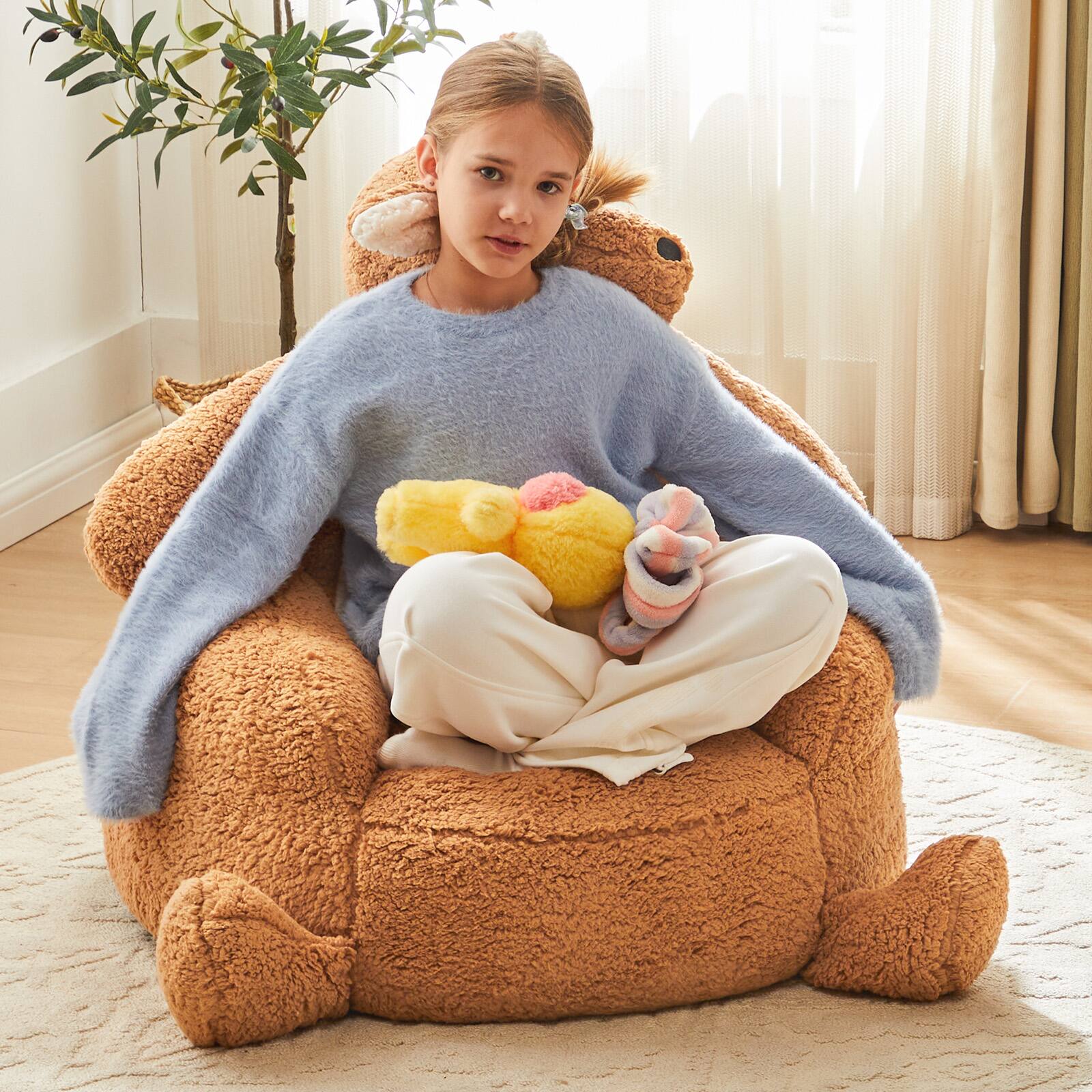 Angle. Anysun - 31-inch mini sofa chair, cute cartoon-style sofa, washable cover fabric, inflatable sofa suitable for children - Brown.