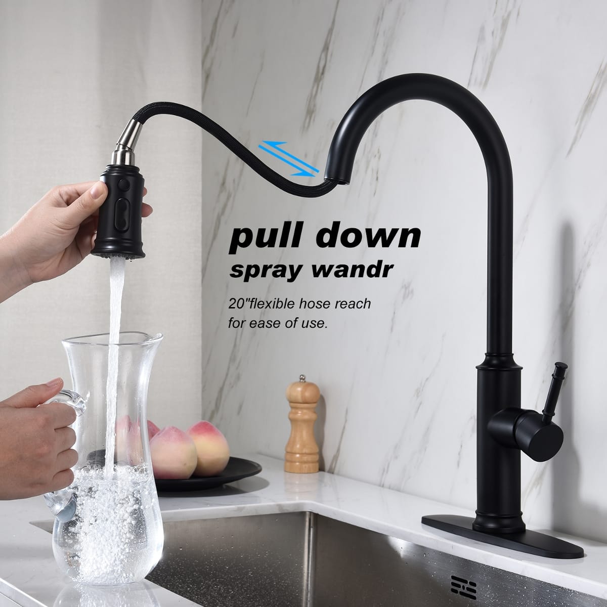 Ropilly- Pull Out Kitchen Faucet Single Handle High Arc Swivel Spout for Kitchen Sinks- Matte Black