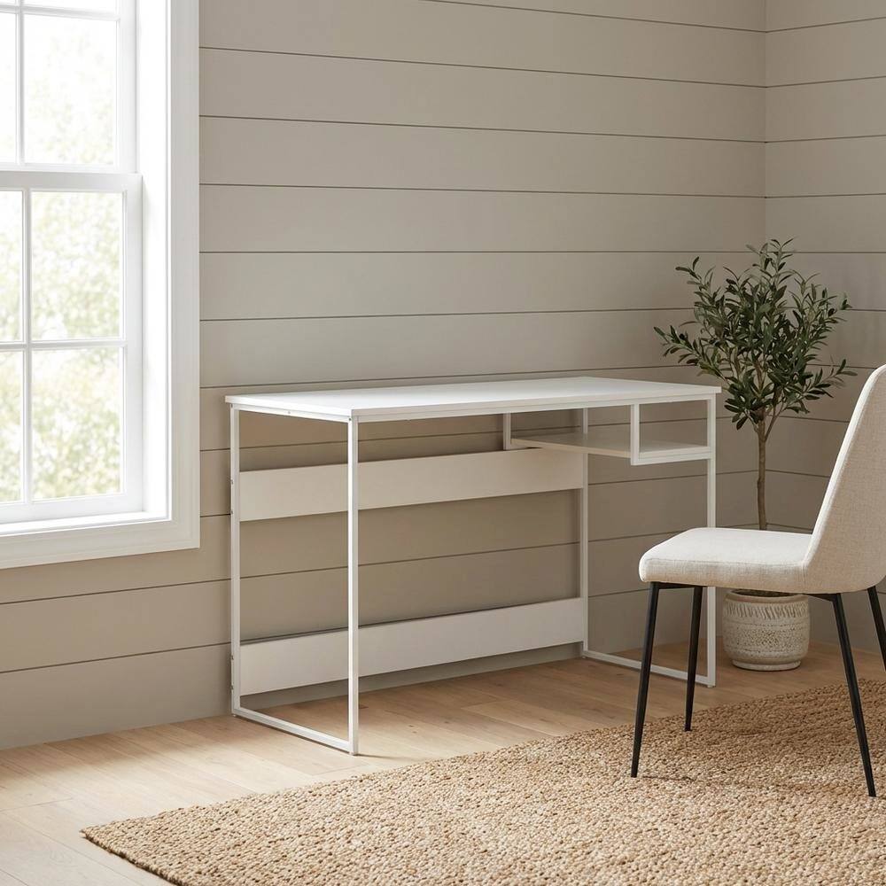 Angle. BisonOffice - White Study Desk With Solid Finish And Spacious Workspace - White.