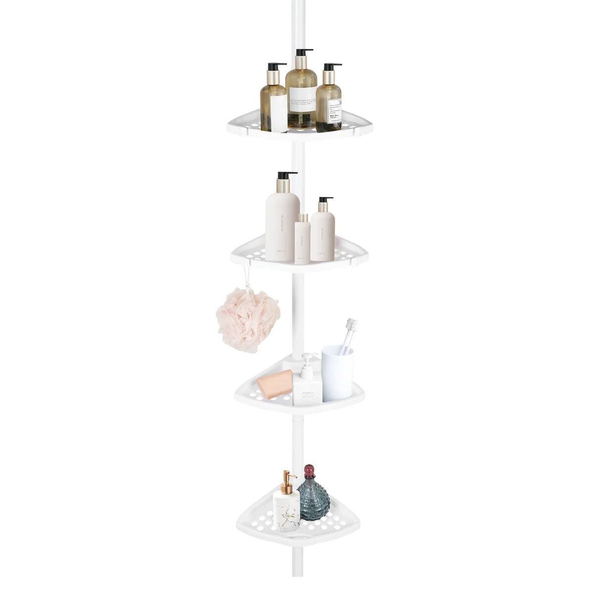 Front. J&V TEXTILES - Rustproof Shower Caddy Corner for Bathtub Storage - White.