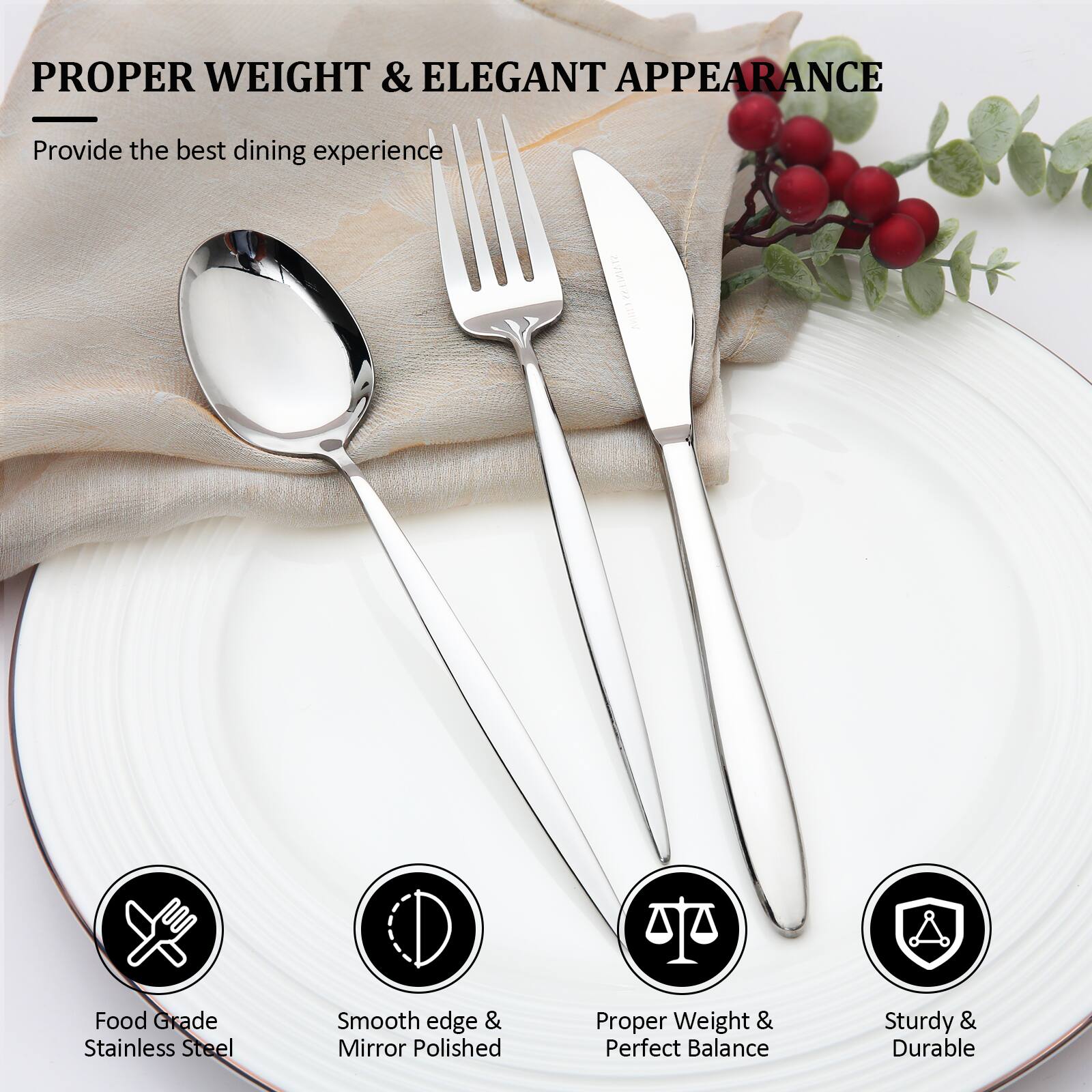 PROPER WEIGHT & ELEGANT APPEARANCE  
Provide the best dining experience  

ZEVTEZ CHIM Food Grade Stainless Steel  
Smooth edge & Mirror Polished  
Proper Weight & Perfect Balance  
Sturdy & Durable