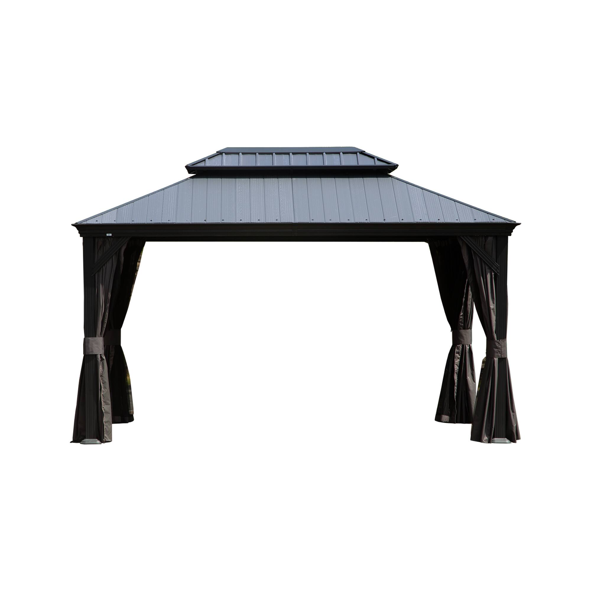 Alt View 7. Mondawe - 12x16 Metal Gazebo With Resin Roof ,Curtains and Mosquito Netting Included - Dark Gray.