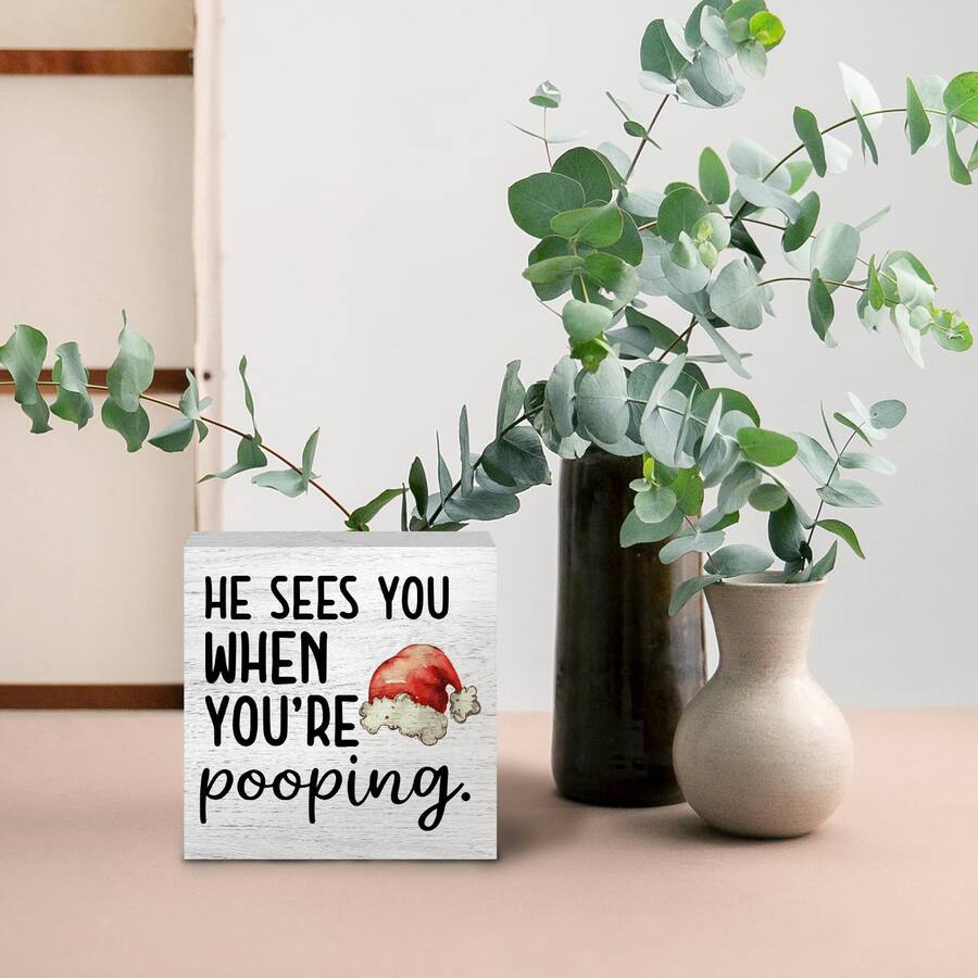 Paradigms Interiors Funny Christmas Bathroom Wooden Box Signs ...