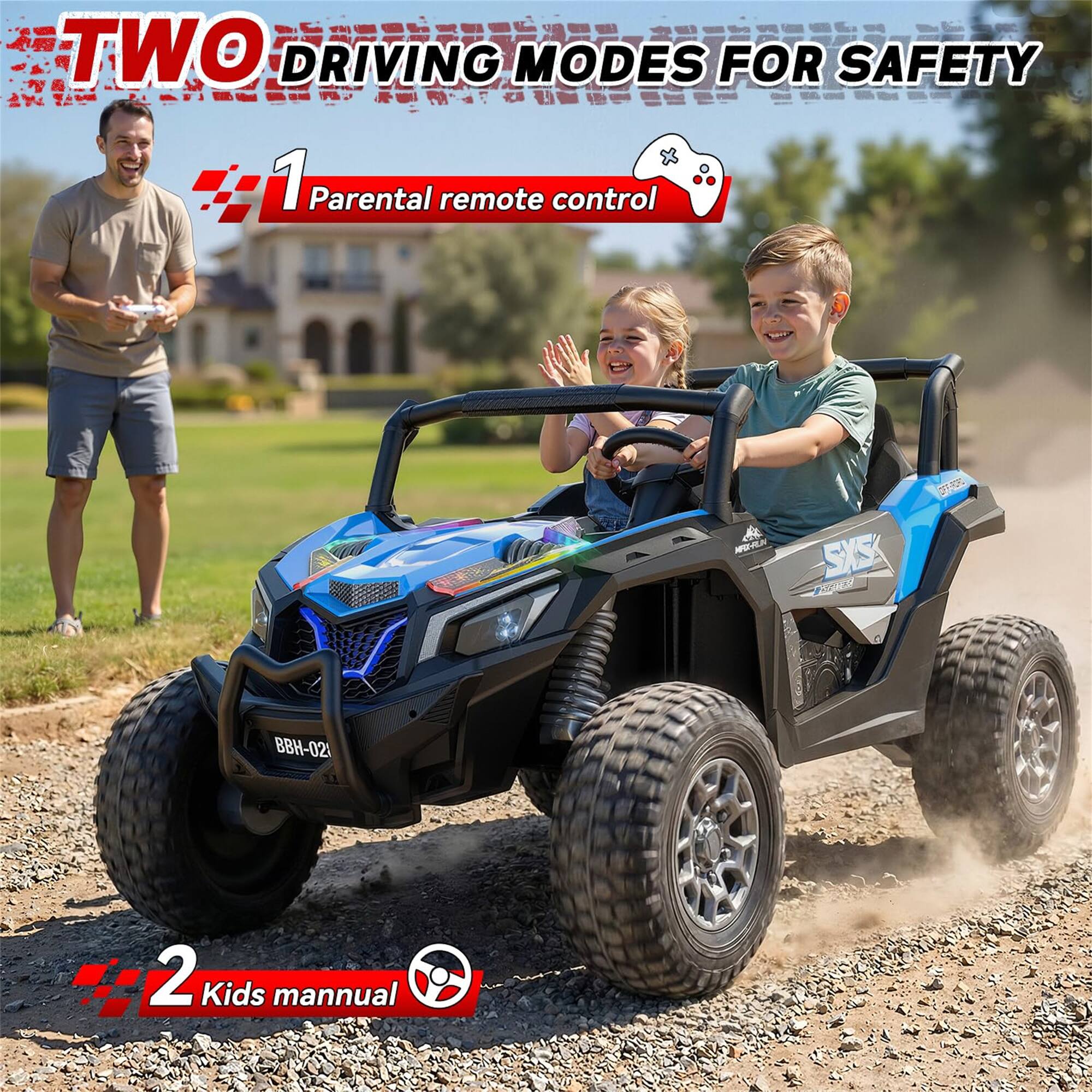 TWO DRIVING MODES FOR SAFETY

1 Parental remote control

2 Kids manual