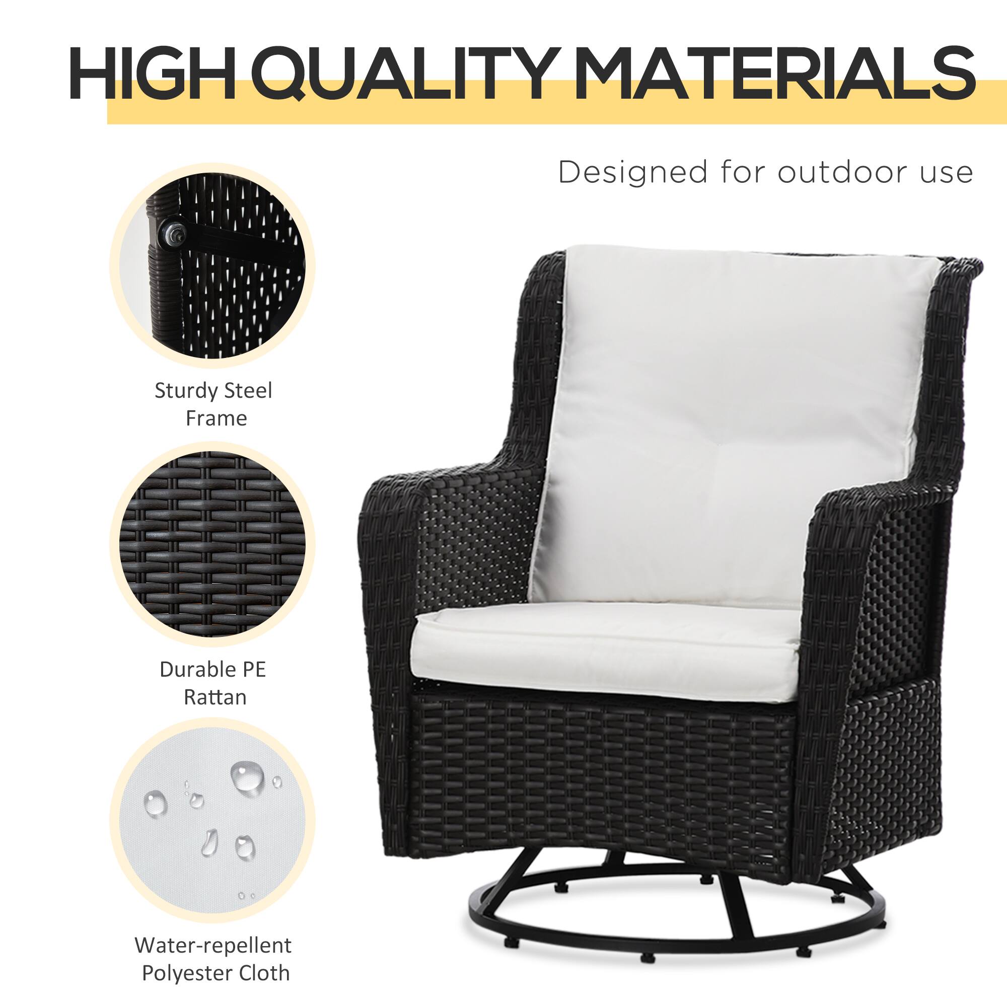 HIGH QUALITY MATERIALS
Designed for outdoor use
Sturdy Steel Frame
Durable PE Rattan
Water-repellent Polyester Cloth