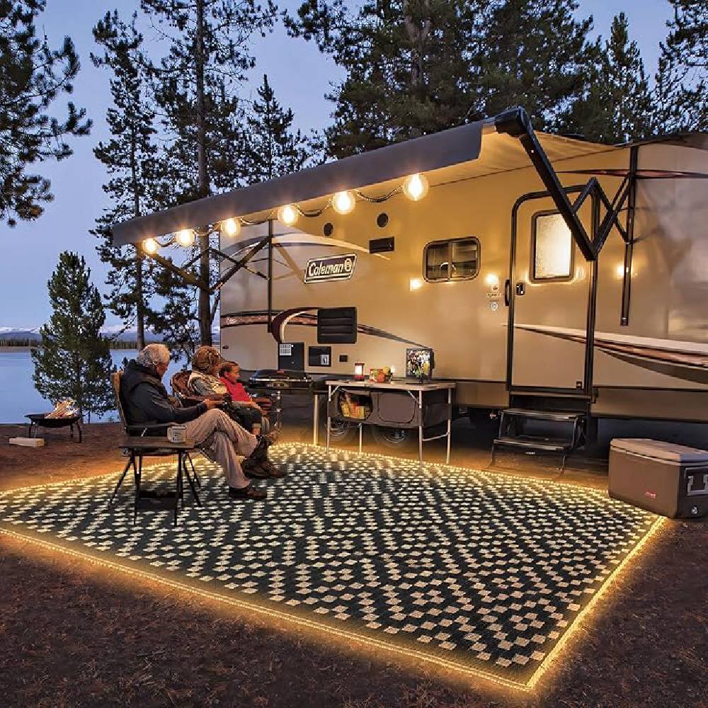 Flexy Beez - Waterproof Reversible Patio Rug with LED Lighting - Black, Beige