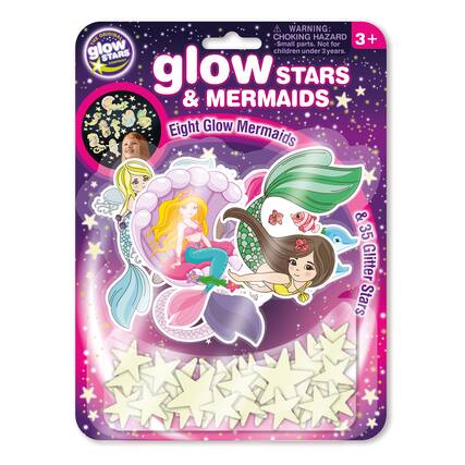WARNING: CHOKING HAZARD - Small parts. Not for children under 3 years. Glow Stars & Mermaids: Eight Glow Mermaids & 35 Glitter Stars.