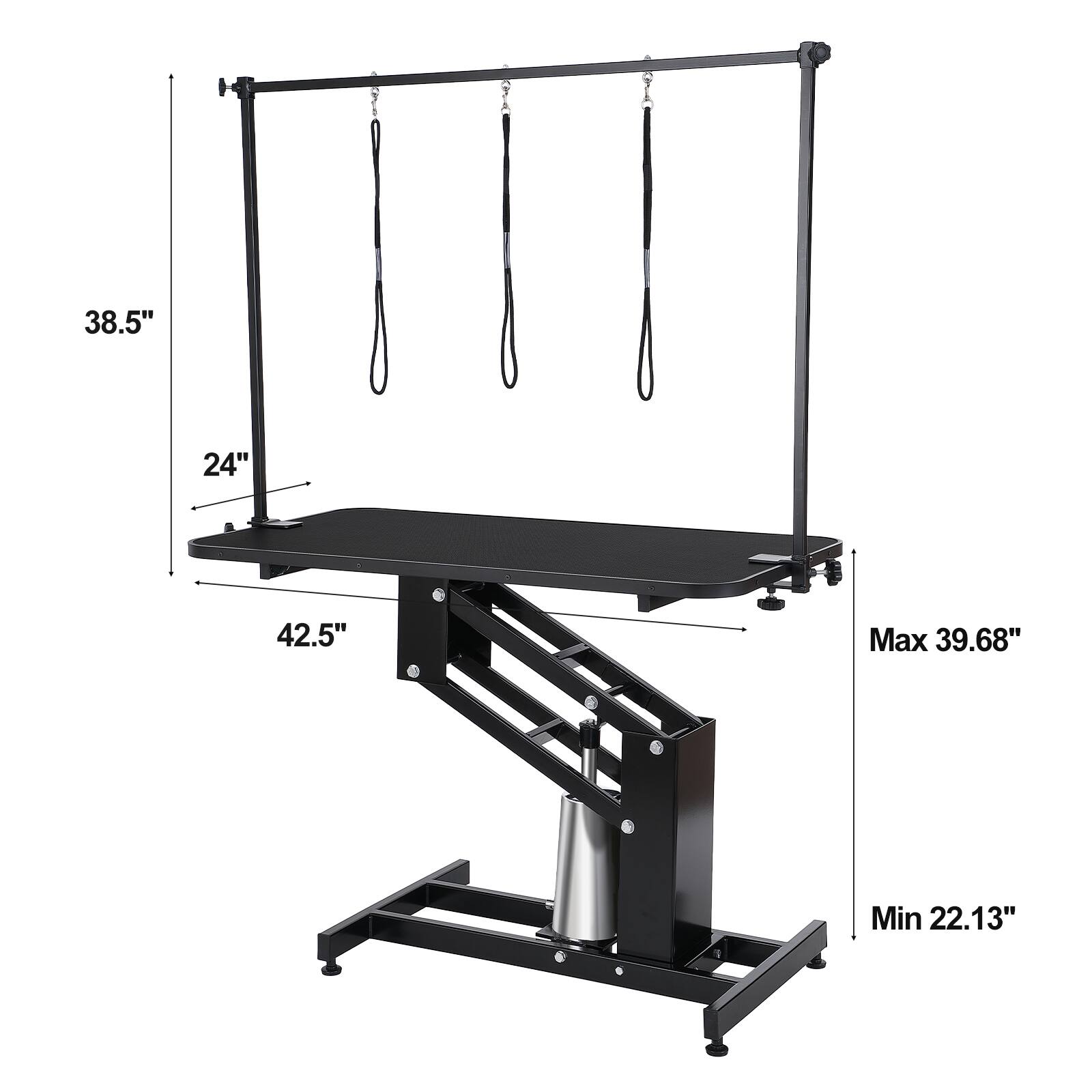 38.5"  
24"  
42.5"  
Max 39.68"  
Min 22.13"