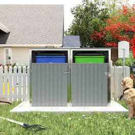 Mondawe - 2 Trash Garbage Bin Shed Stores with Pneumatic Support Rod,Lockable Doors & Waterproof Lid Chain - Light Gray