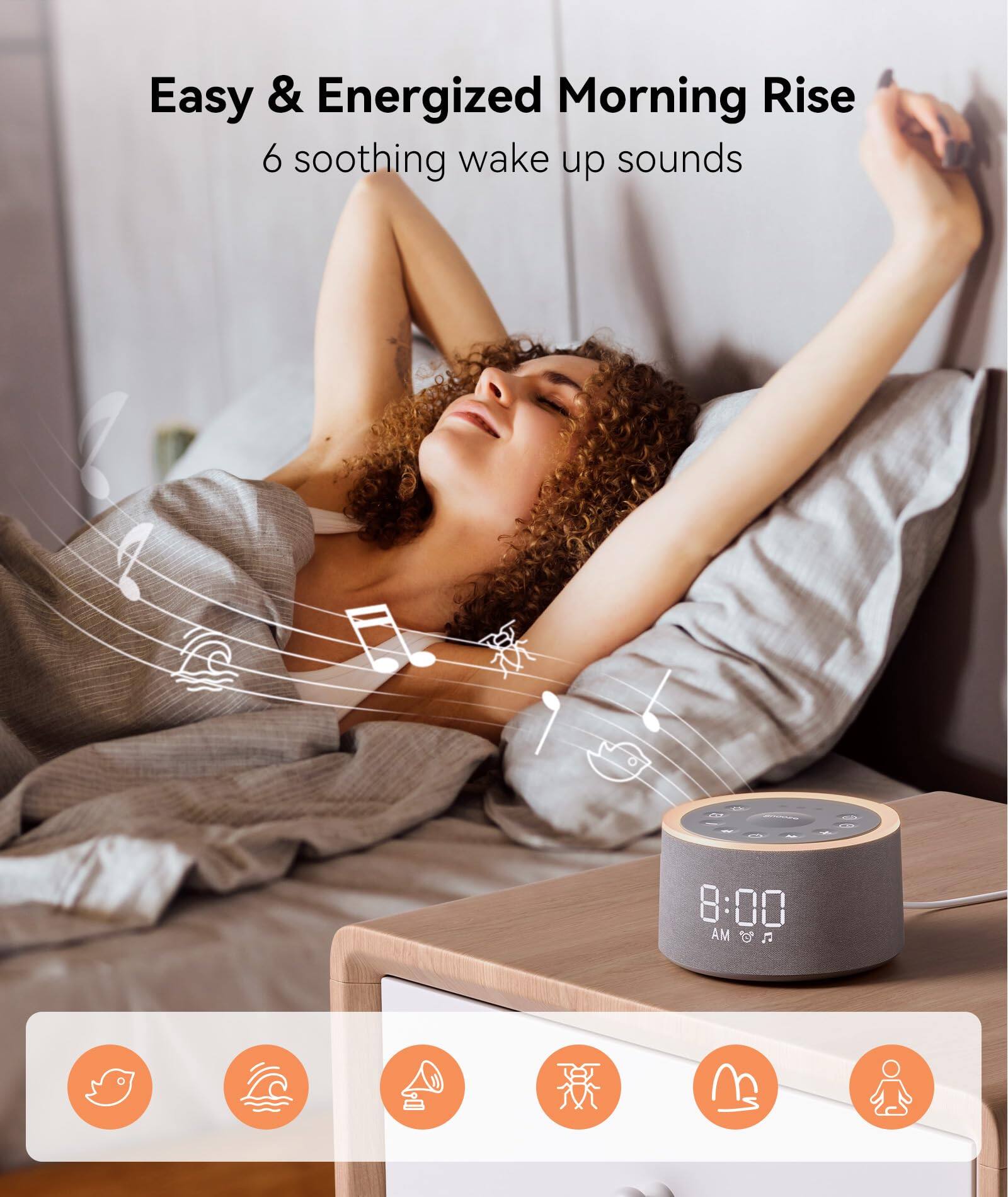 Easy & Energized Morning Rise  
6 soothing wake up sounds  

8:00 AM