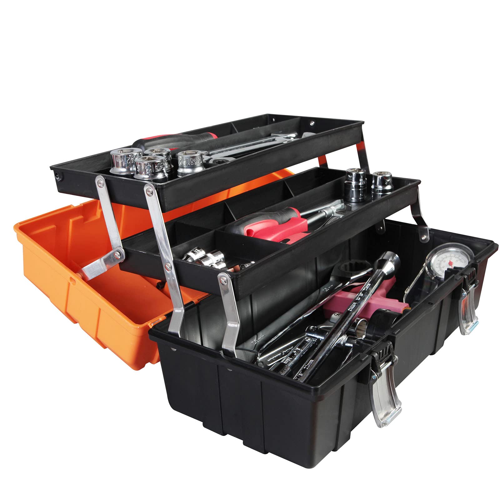 Alt View 1. Fabibe - 17-inch Plastic Tool Box 3-tiers Multi-function Storage Portable Toolbox Organizer Black/orange Atrjh-3430t - 17 inch plastic toolbox.