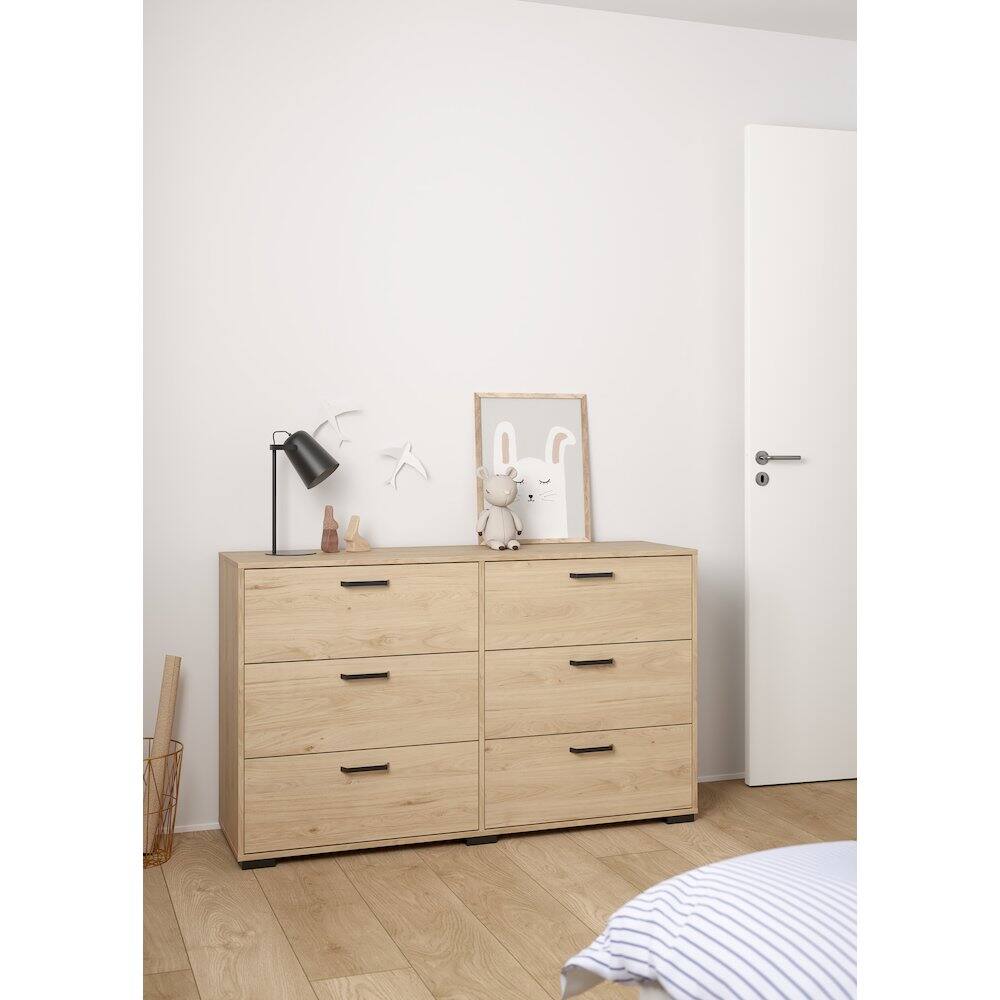 Angle. Tvilum - Sofia 6 Drawer Double Dresser, Jackson Hickory - Brown.