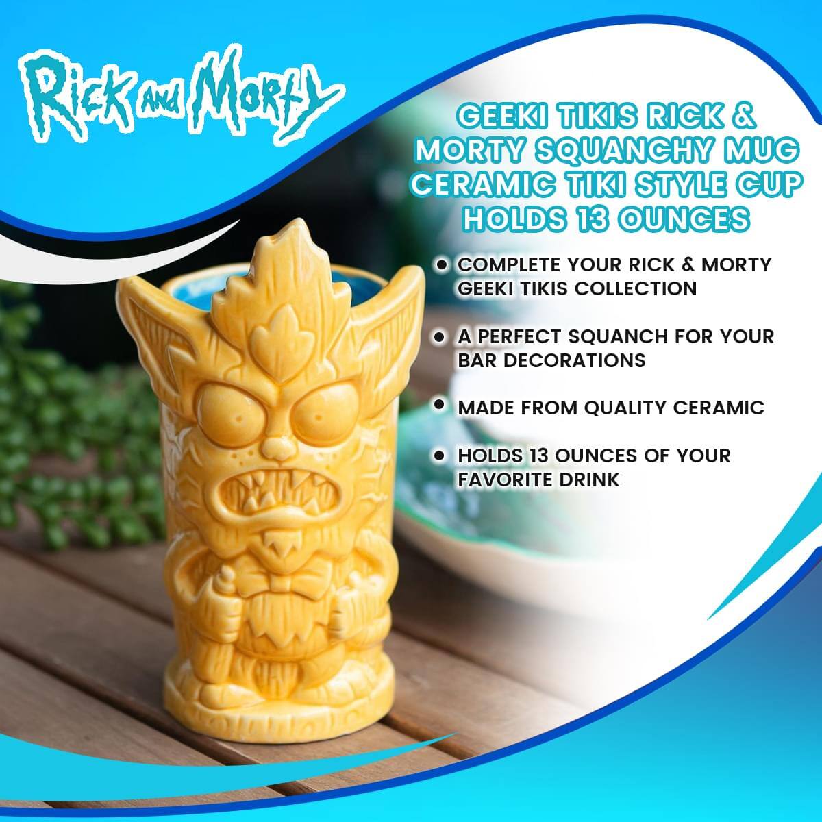 Rick And Morty GEEKI TIKIS RICK & MORTY SQUANCHY MUG CERAMIC TIKI STYLE CUP HOLDS 13 OUNCES COMPLETE YOUR RICK & MORTY GEEKI TIKIS COLLECTION A PERFECT SQUANCH FOR YOUR BAR DECORATIONS MADE FROM QUALITY CERAMIC HOLDS 13 OUNCES OF YOUR FAVORITE DRINK