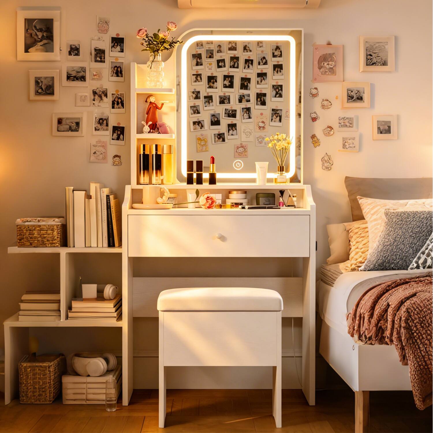 Front. Anysun - Vanity Set with Smart LED Mirror, Makeup Table with Storage, for Bedroom/Living Room/Dorm - White.