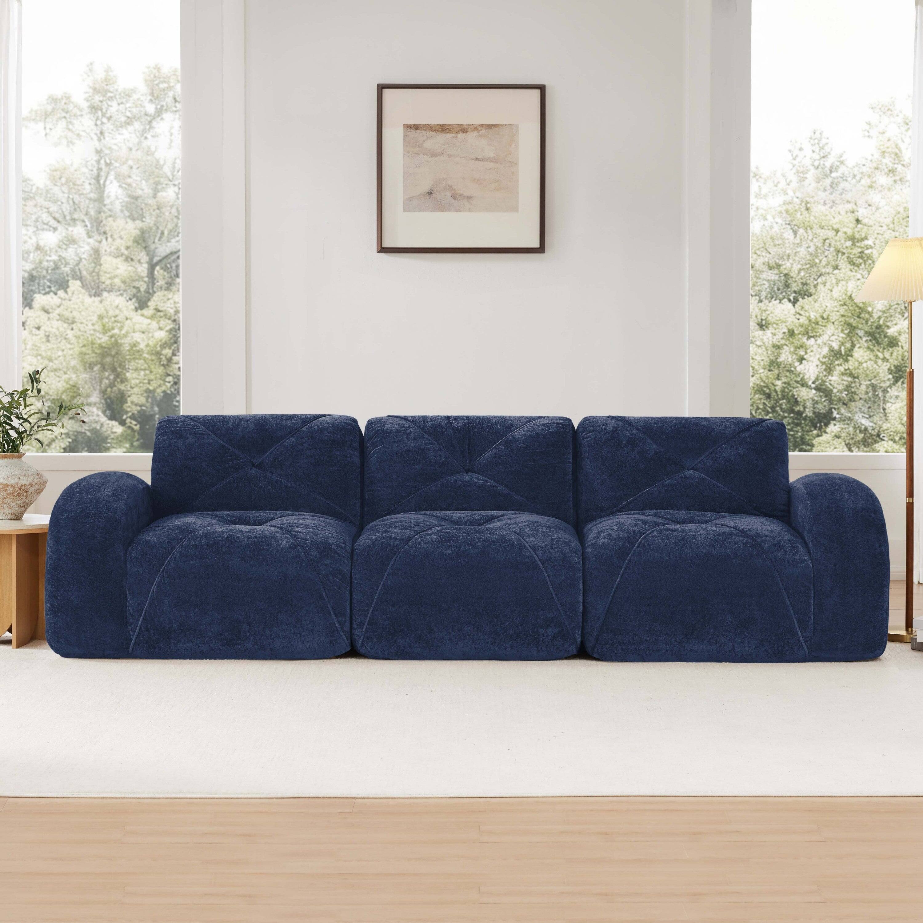 Alt View 2. Boyel Living - L Shaped Velvet Tufted Sofa Movable Ottoman 32D High Density Sponge Ergonomic Anti Slip No Assembly Living Room Blue - Blue.