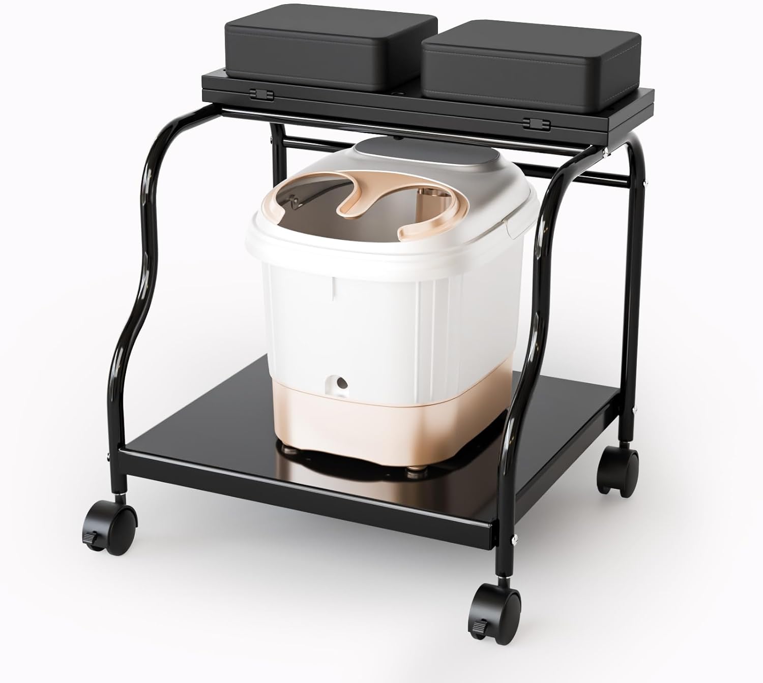Angle. Winado - Pedicure Cart Foot Bath Trolley, Portable Salon Rolling Cart, Adjustable Manicure & Foot Massage Stool with PU Cushion - Black.