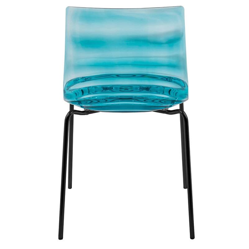 Alt View 5. LeisureMod - Astor Modern Ripple Dining Chair - Stackable ABS Plastic Seat with Black Metal Legs - Transparent Blue.