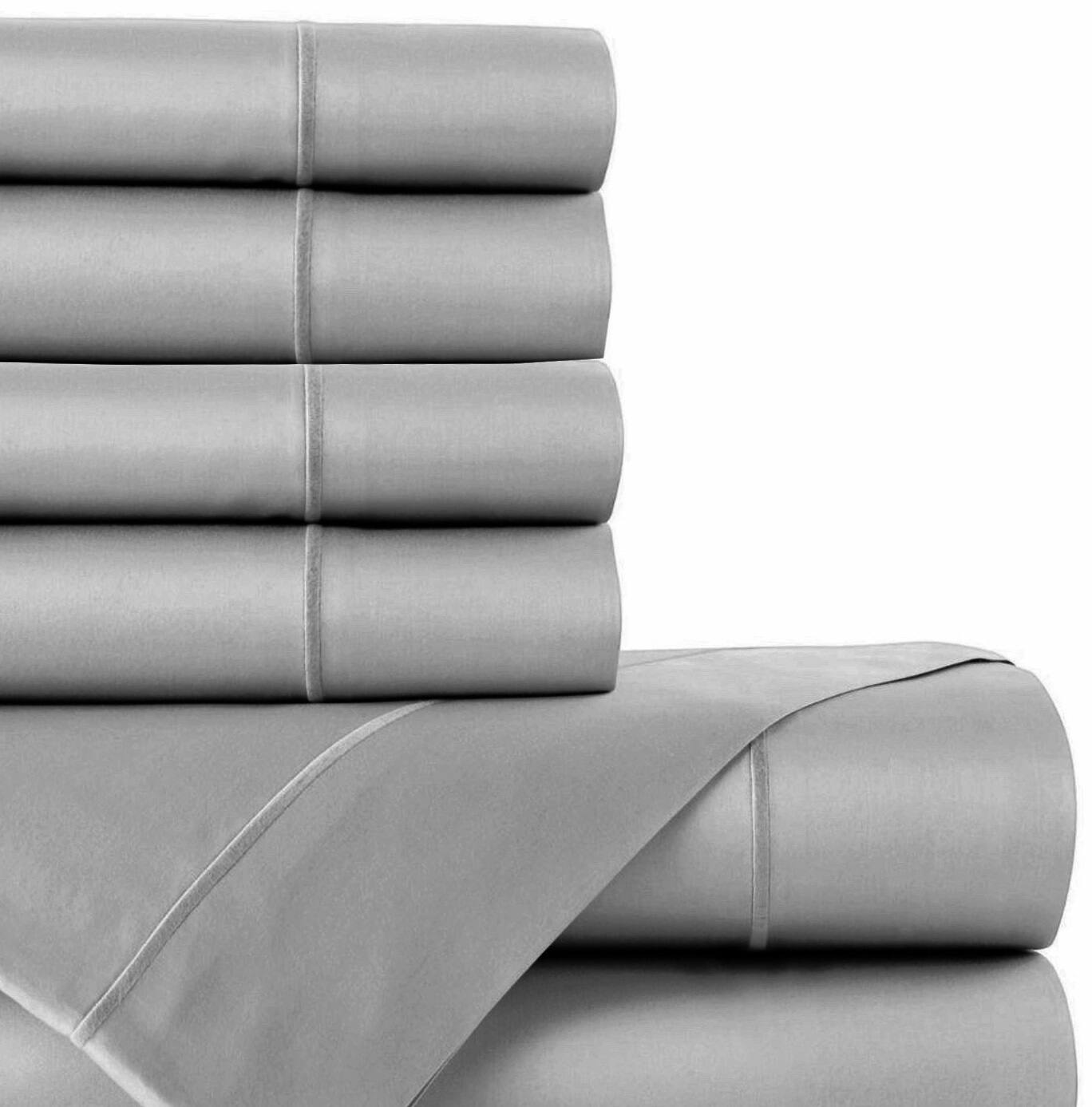 Left. Bibb Home - Bibb Home 1000TC Egyptian Cotton Rich 6-Piece Sheet Set - Silver.