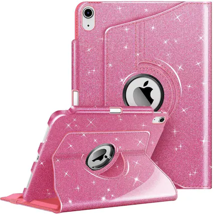 Front. Kitcheniva - Smart Rotating Case For iPad A16 11th 2025 And iPad 10th 2022 Stand Cover Glittering Pink - Glittering Pink.