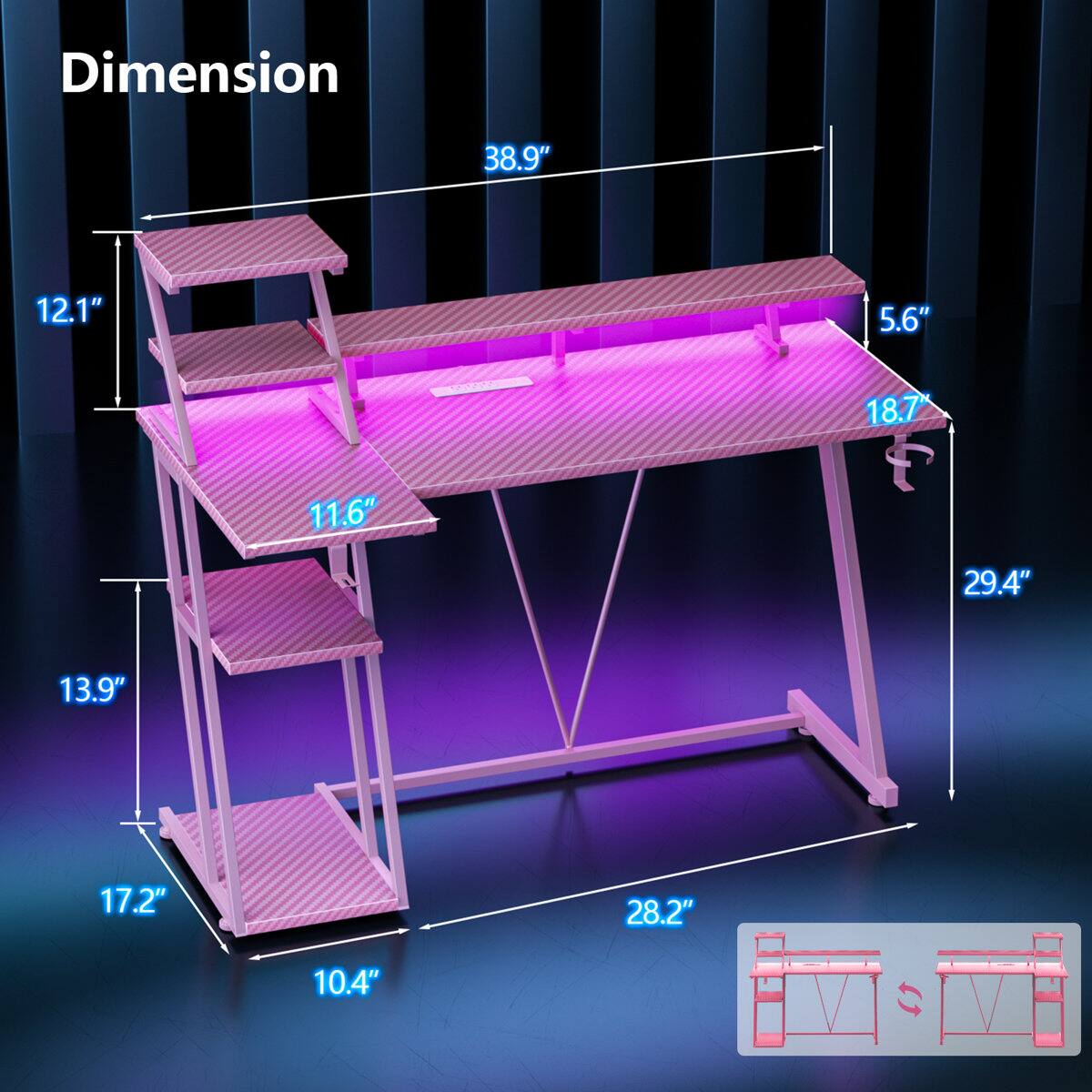 Dimension: 38.9" x 12.1" x 5.6" x 18.7" x 11.6" x 29.4" x 13.9" x 17.2" x 28.2" x 10.4"